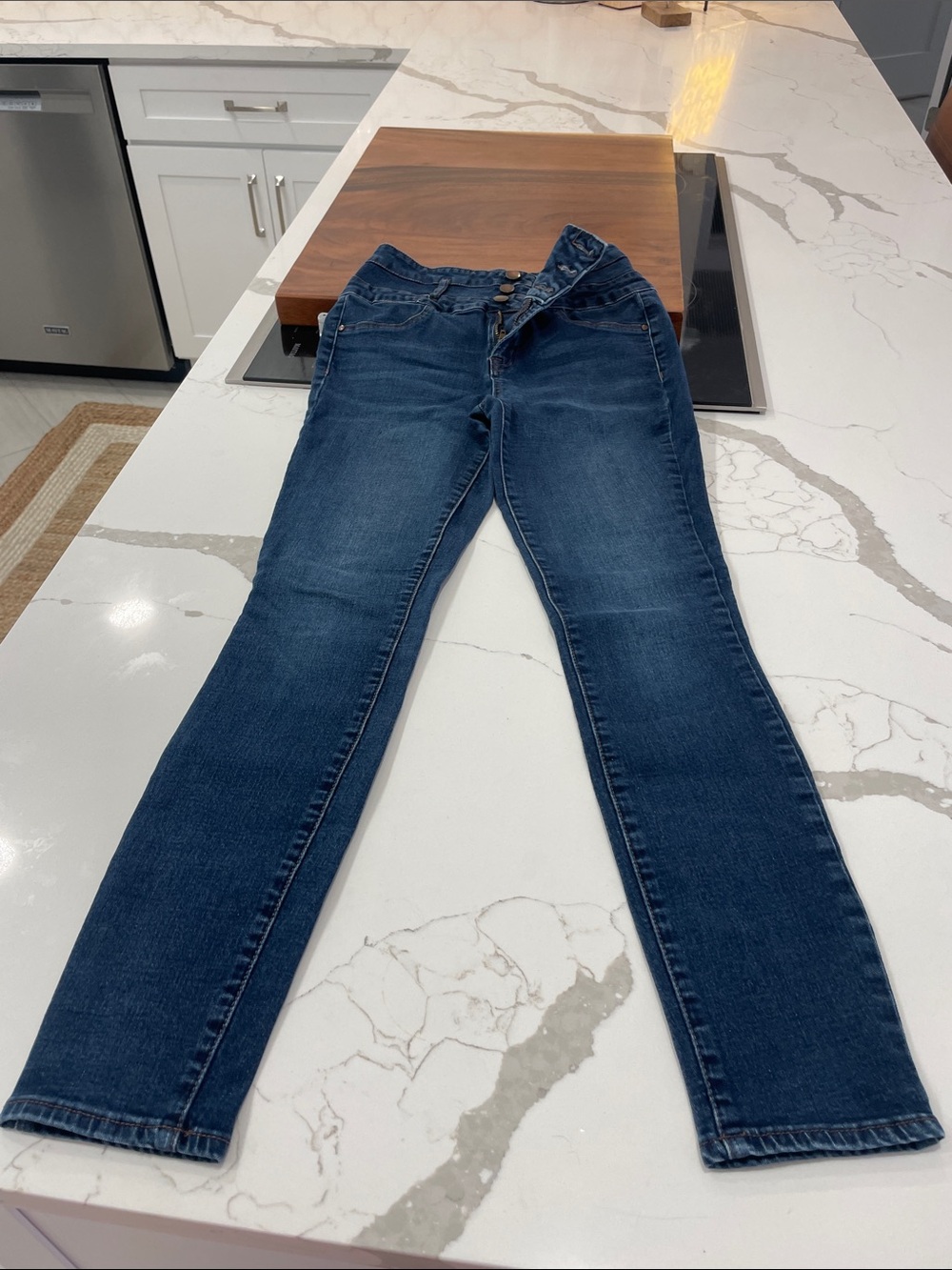 refuge Dark Blue Skinny Jeans with Button-Front